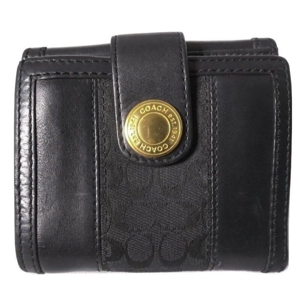Vintage Coach Signature Stripe Jacquard Bifold Wallet Black Leather Trim Y2K - Picture 7 of 8